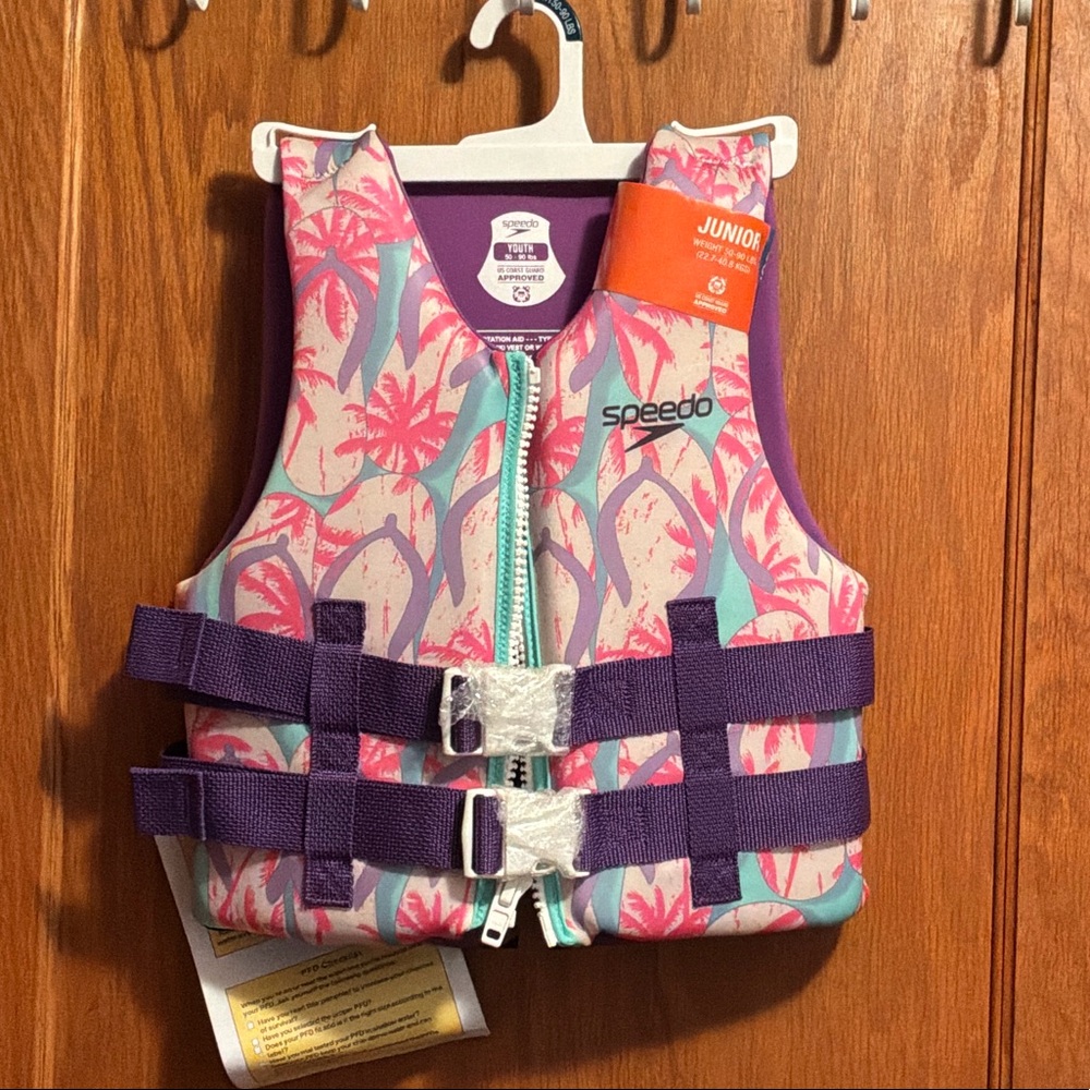 Speedo Girls Pink Purple Palm Print Swim Vest